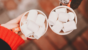 mugs of hot cocoa and marshmallows
