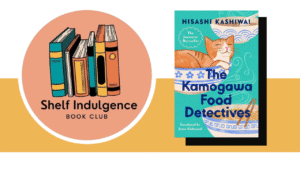 Book club logo next to cover of book club book.